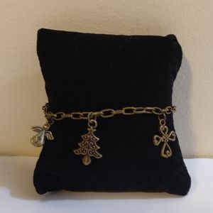 NEW Artisan antique Bronze Holiday Scene Charm Bracelet  6"- 7.5.
